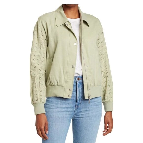 Avec Les Filles  Bomber Jacket Size M Embroidered Eyelet Sleeve - Picture 14 of 14